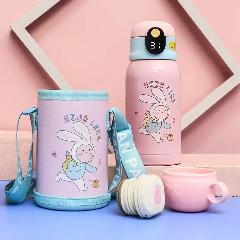 Cartoon Stupid Bear Kindergarten Students Intelligent Temperature Measuring Mug Vacuum 316 Stainless Steel Straw Water Cup