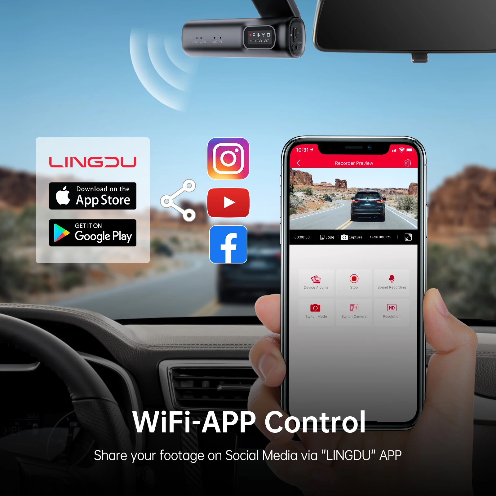 LINGDU D600 4K+FHD Car Camera Dash Cam 4k Built in GPS 5G Wi-Fi 4K Dash Cam EN Voice Control Dash Cam Front and Rear view 3