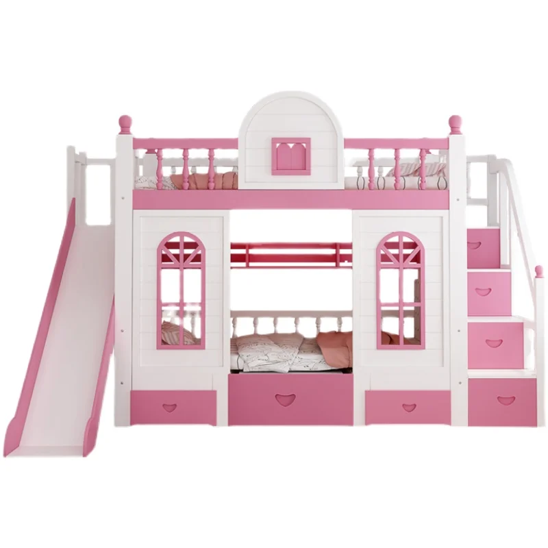 Double decker princess bed with upper and lower bunks