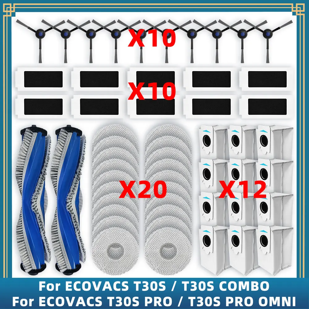 と互換性のある ( ECOVACS DEBOT T30S / T30S PRO / T30S PRO OMNI / T30S COMBO ) 交換用ブラシ,メインブラシ,モップクロス,集塵機アクセサリー