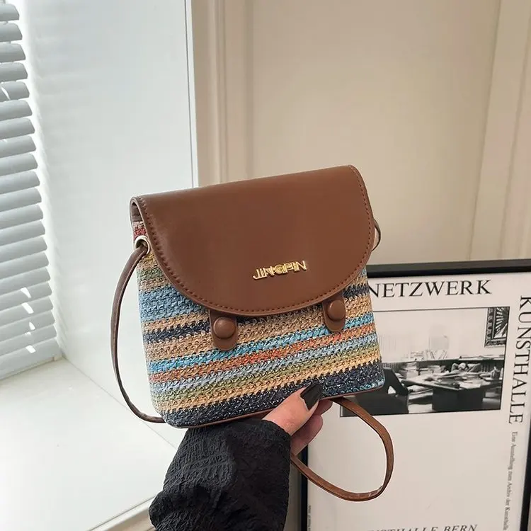 Fashionable Color Block Women's Crossbody Bag 2026 Spring Summer Versatile Woven Bag Elegant Match All Seasons Handbag