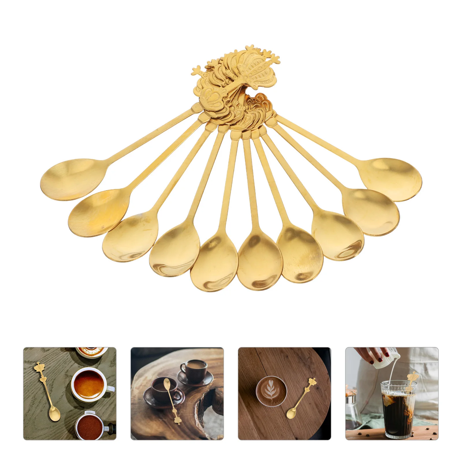 

10Pcs Crown Stainless Steel Coffee Spoon Set Mini Long Handle for Tea Dessert Ice Cream Coffee Bar Stirring Luxury Tableware