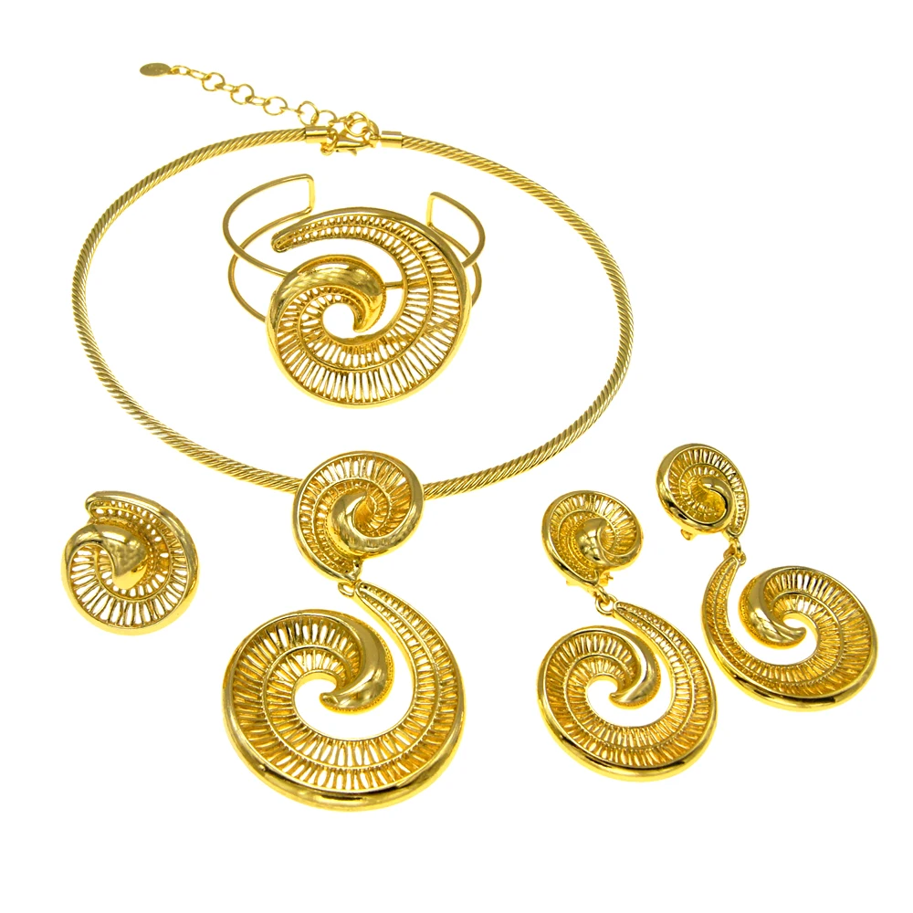 Damen-Schmucksets, vergoldete Halsketten, einfache Ohrringe, italienische Mode, Ringe, Armbänder, Hochzeitsaccessoires, Trends