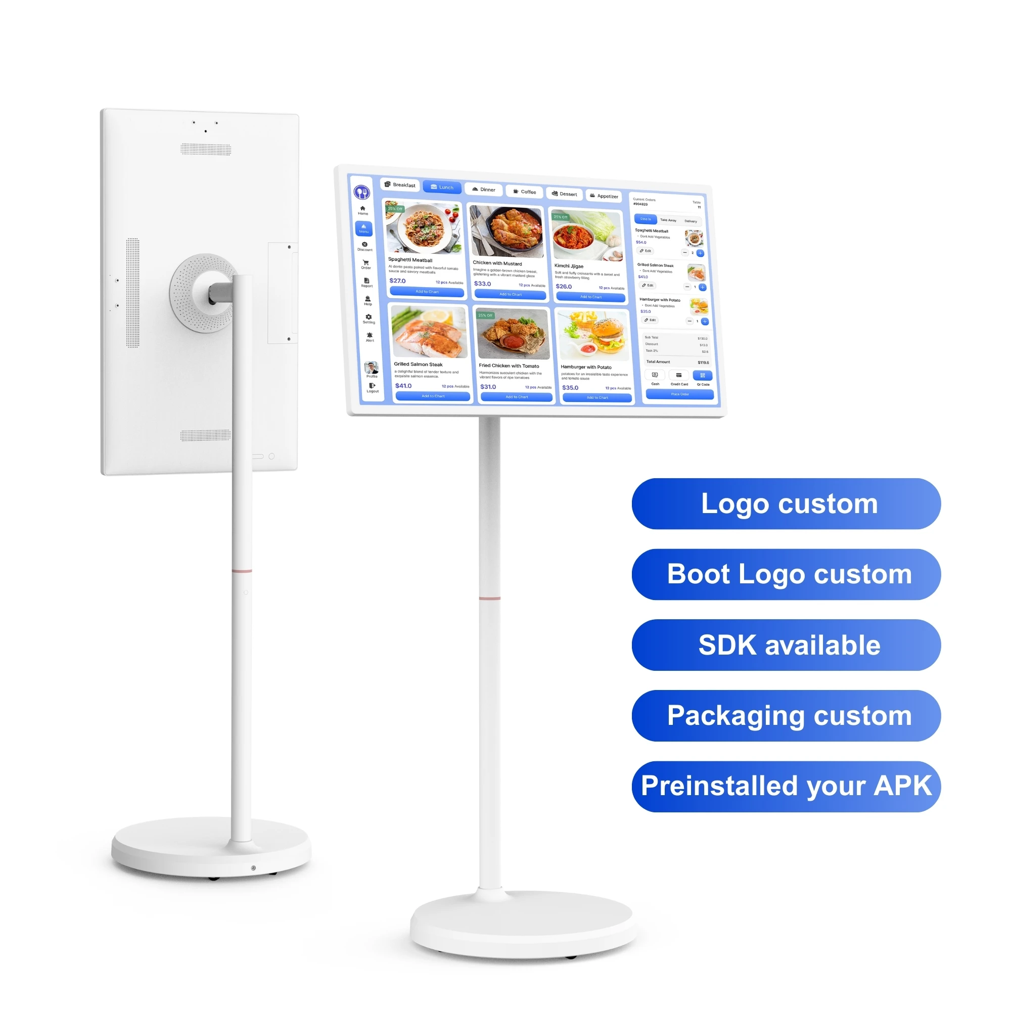 

32-Inch Smart Touch Android 13 LCD Screen Panel 8+128GB FHD Portable Digital Signage Rotating For Restaurant Menu