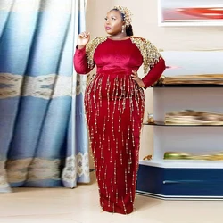 Dark Red Plus Size Evening Gowns Beading Tassel Long Sleeves Sheath Plus Size Prom Dresses Women Formal Occasion Party Dress