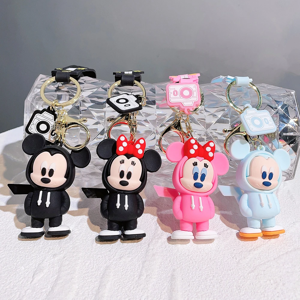 Disney Anime Mickey Keychain Cartoon Stitch Cute Minnie Keyring Student Bag Hanging All-match Car Key Chain Couple Gift