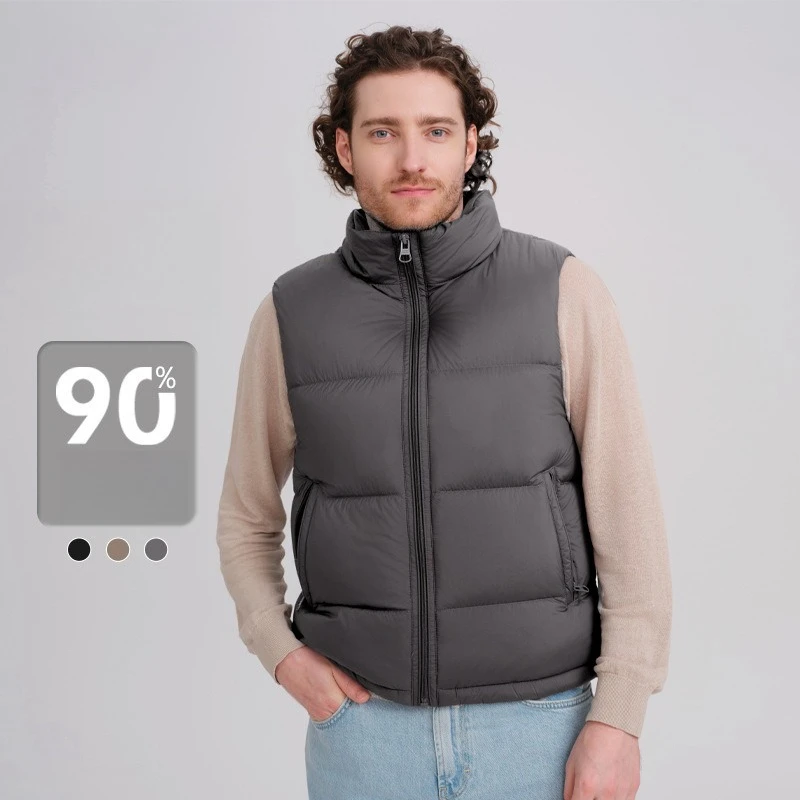 2025 가을/겨울 신상 남성용 90% 오리털 스탠드업 칼라 두꺼운 따뜻한 캐주얼 다운 베스트