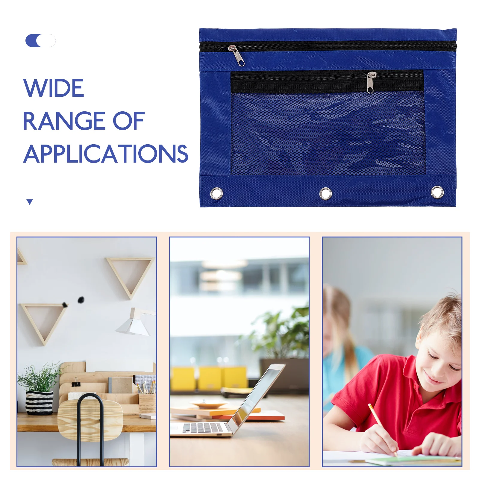 

Pencil Case Binder Pouch Black 3-ring Zipper Mesh Detachable Pen Holder Large Capacity Practical Travel Office Storage Bag