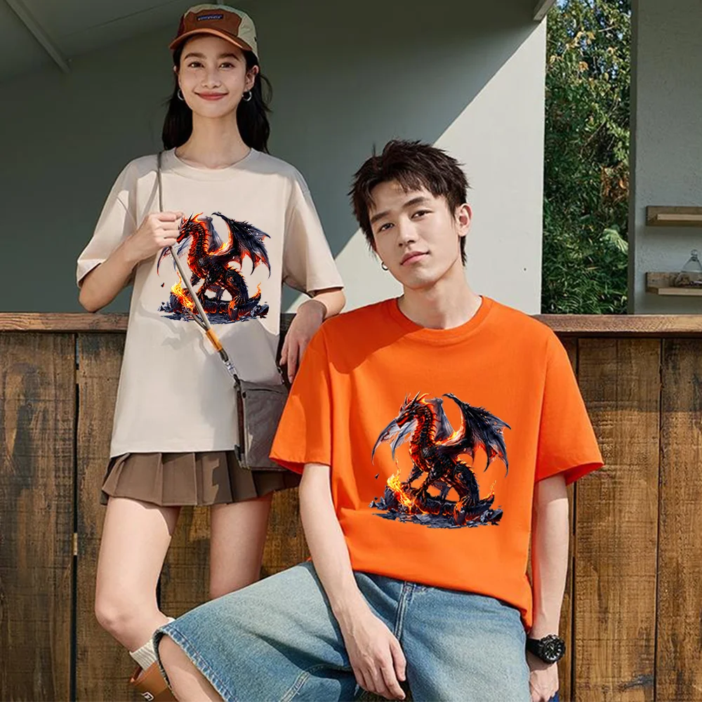 Fire Dragon Printed T Shirt Breathable Fabric S-XXL Personalized Custom Casual Short Sleeve Tee Unisex Fit Aesthetic Graphic Top