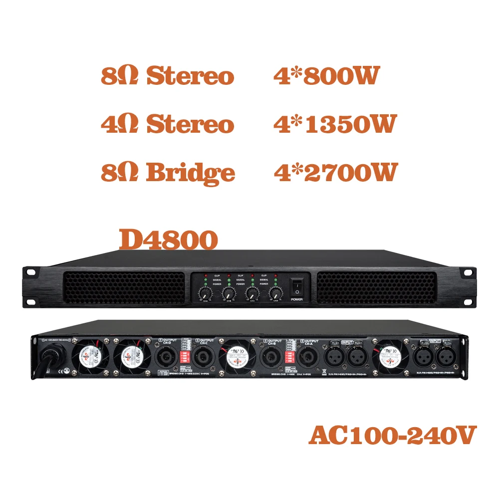 D4800 Digital Audio Power Amplifier Professional 4 Channels Class D Preamplifier DJ Audio Sound Amplifier Processor System