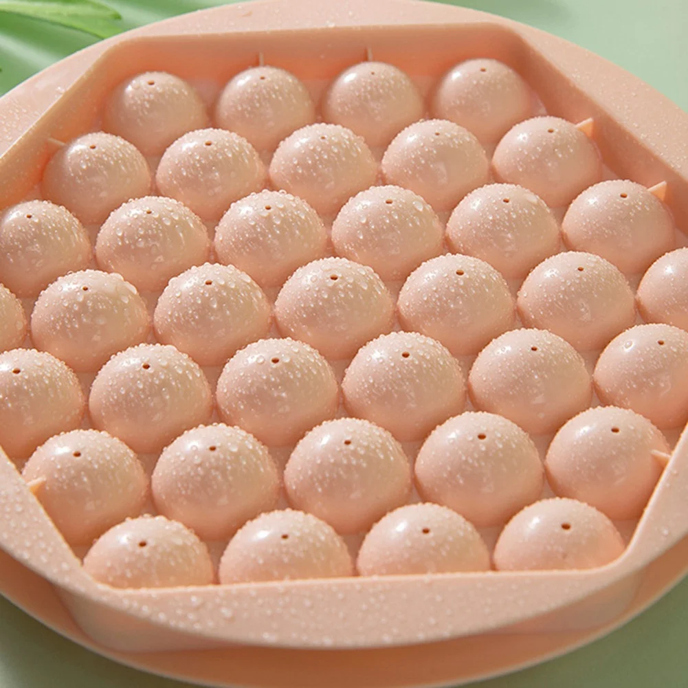 Bandeja quadrada redonda hexagonal de gelo, 2 pacotes com tampa, mini molde circular para fazer bola de gelo para freezer, 37 grades esfera gelo treliça