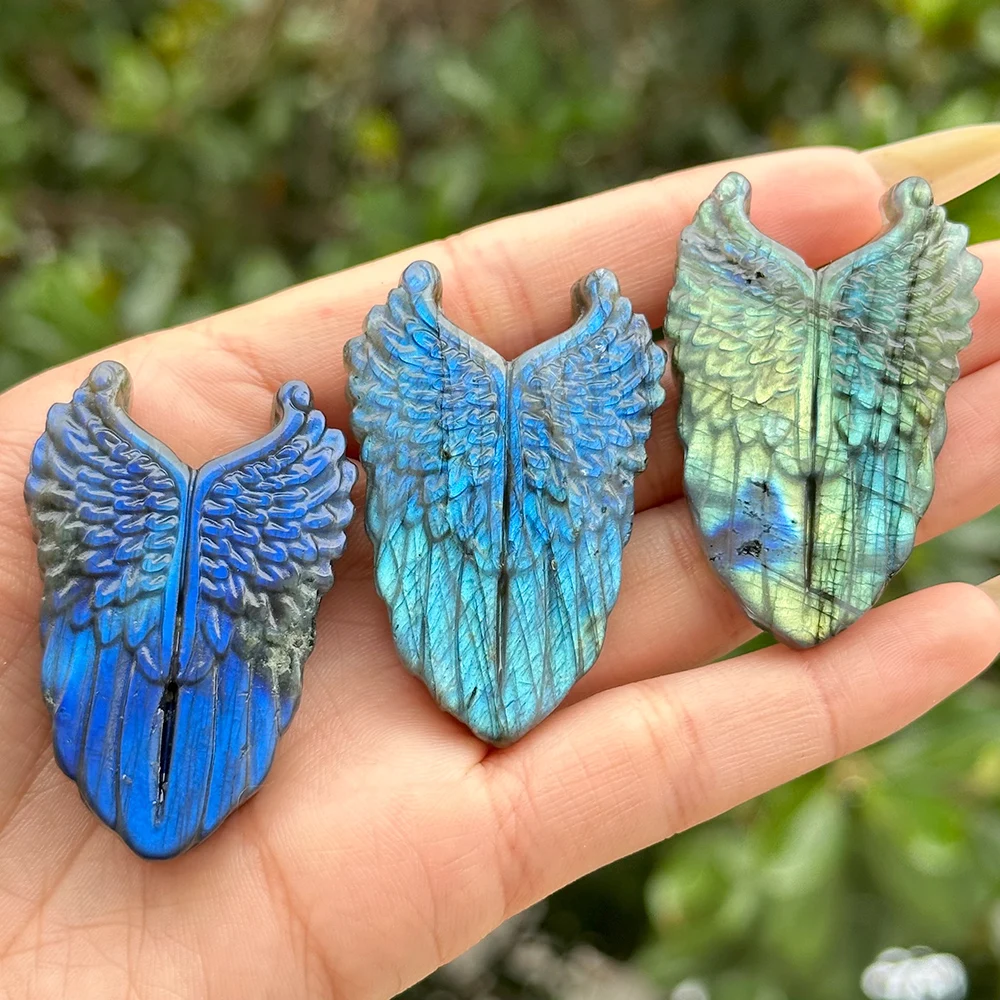 1pc Labradorite Wing Shield Natural Crystal Carving Gemstone, Birthday Gift, Party Decoration, Scene Decoration, Desktop Decora