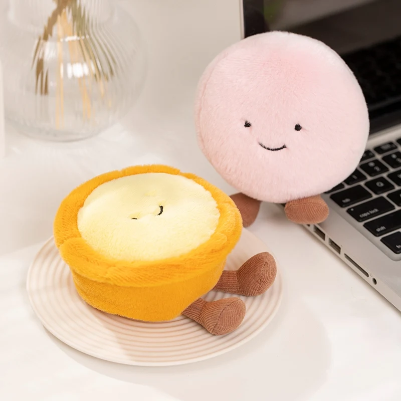 Dessert Egg Tart Macaron Plush Toy Stuffed Smiling Face Food Pillow with Legs Small Party Prop Decor Present