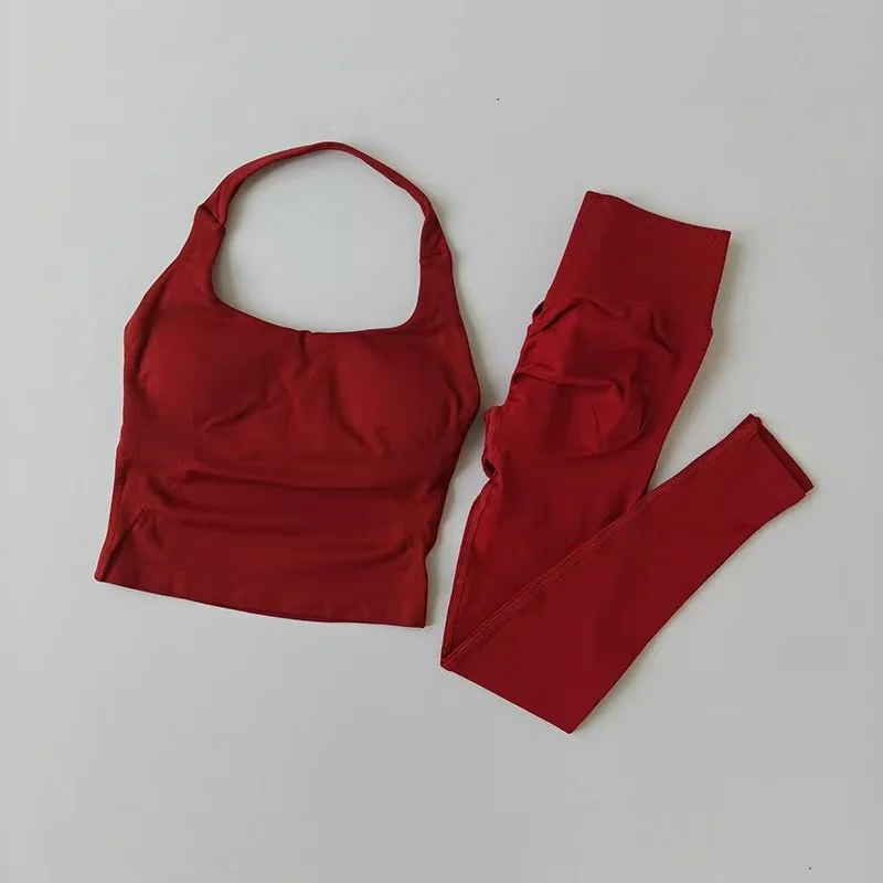 2pcs Sport Sets Women Gym Push Up Yoga Pants Hollow Back Gym Fitness Bras Workout High Waisted Leggings Seamless Tights Set Suit - Image 4