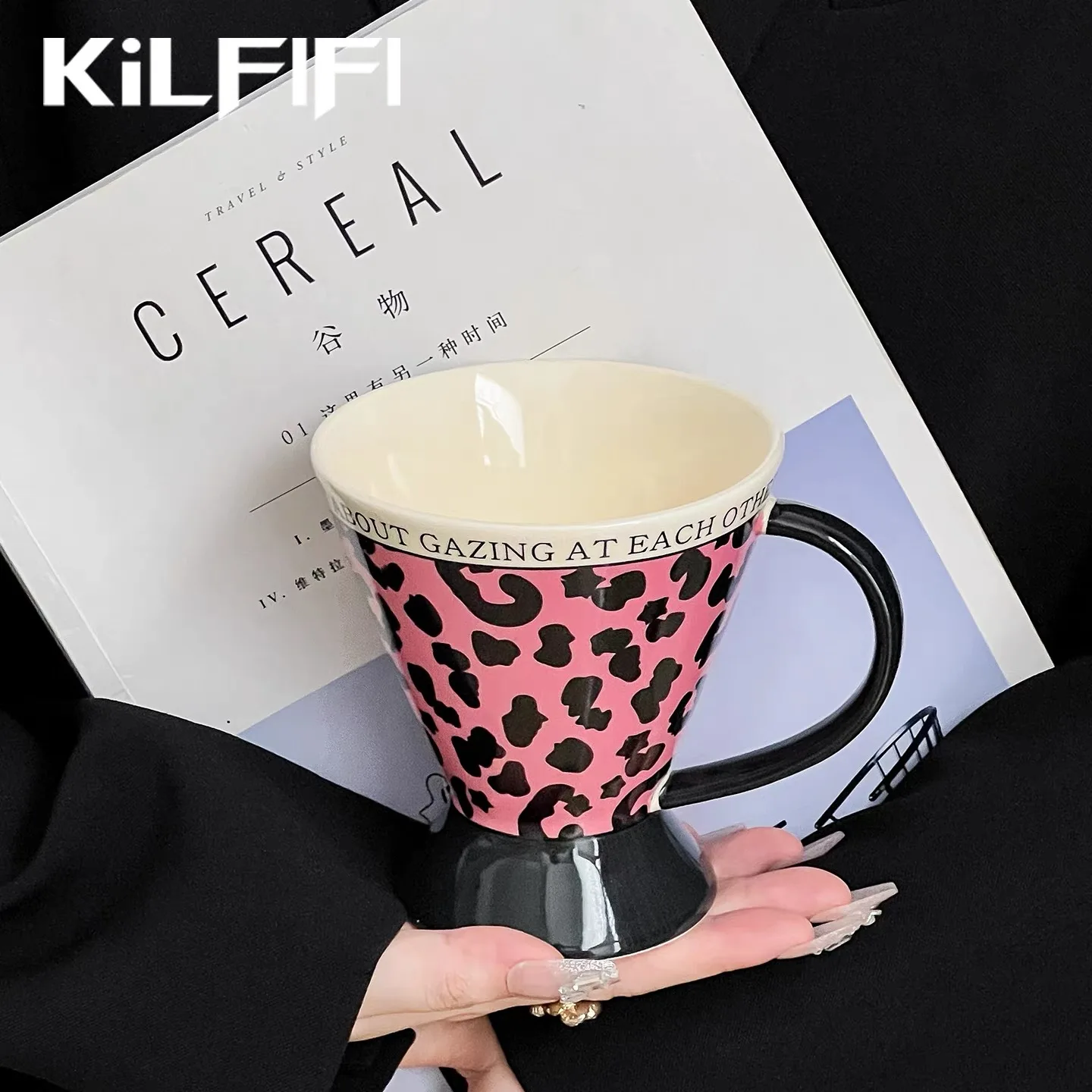 

Mug, pink leopard ceramic household drinking cup, coffee cup, milk cup