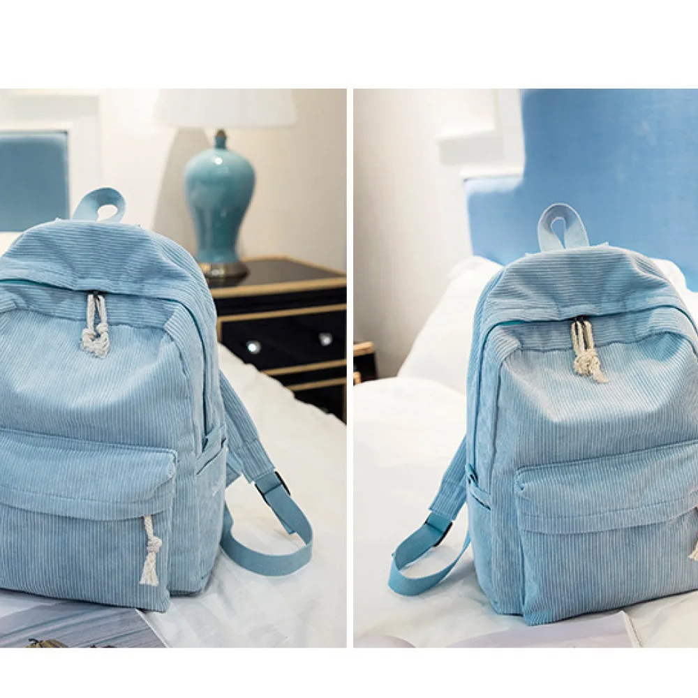 Vintage Style Corduroy Backpack Women Harajuku College School Bag Soft Texture Casual Travel Rucksack Lightweight Daypack