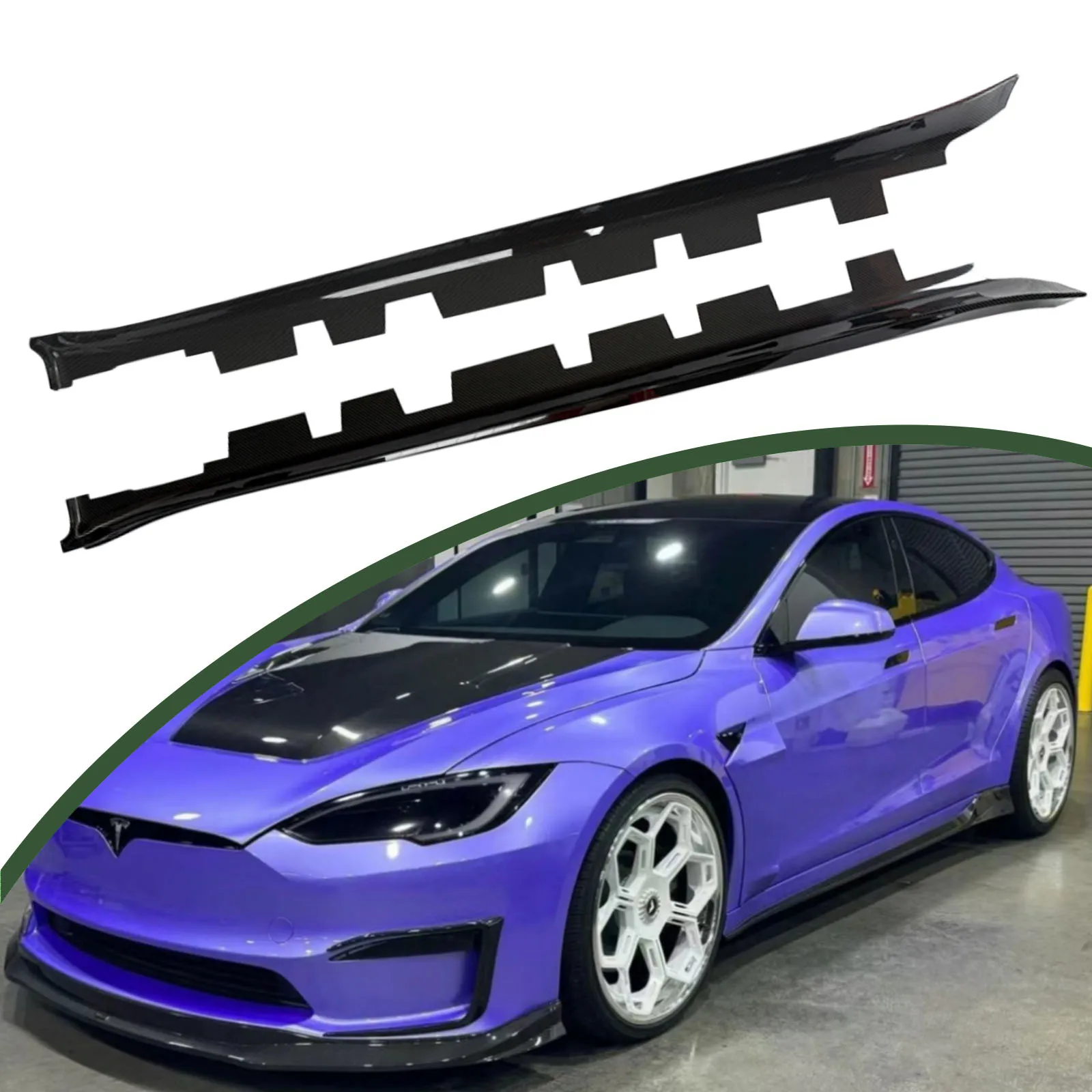 

Dry Carbon Fiber Side Skirts Extension Lips Aprons Body Kit For Tesla Model S Plaid 2021-2023 Car Side Bumper Splitters