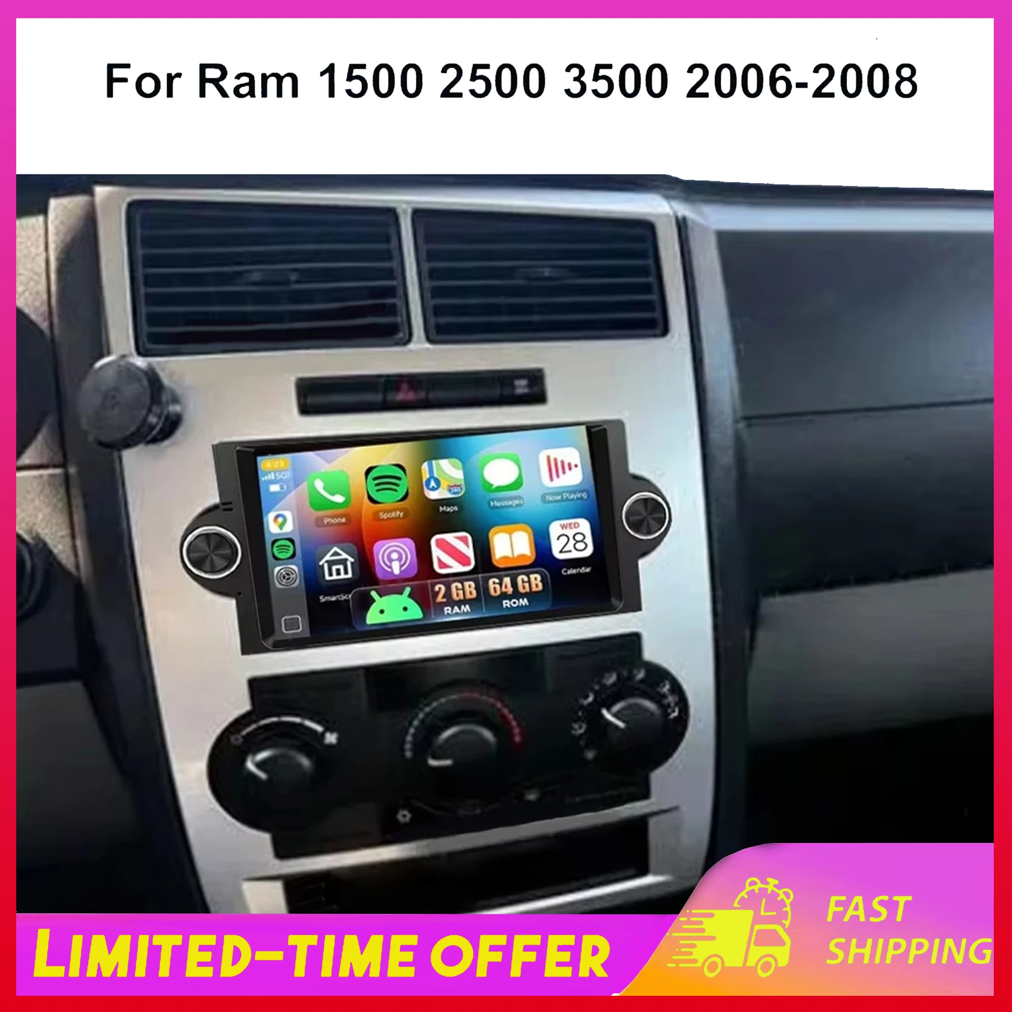 

Android 15 Car Stereo Radio GPS Navigation for Ram 1500 2500 3500 2006-2008 with Wireless Carplay AHD Microphone 2+32G 6.86in