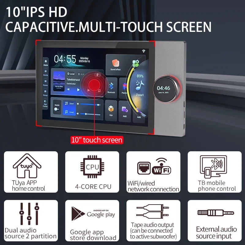 

10-inch Tuya Smart Background Music Control Touch Screen Host, Wall Amplifier, ZigBee Gateway, Wi-Fi, Intelligent Host