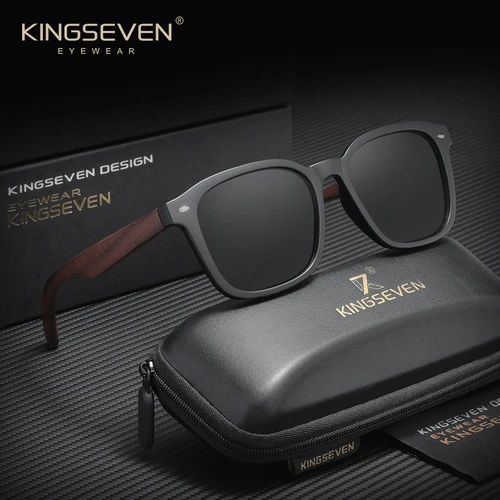 KINGSEVEN, gafas de sol clásicas Vintage para hombres y mujeres, montura grande cuadrada, gafas de madera polarizadas UV400, gafas de conducción de moda
