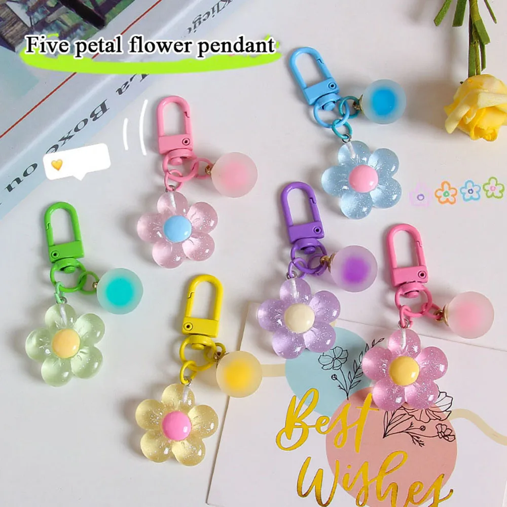 Cartoon Flowers Key Holder Candy Color Bag Pendant DIY Creative Bag Hanging Trinket Colorful Fashion Keychain Decoration