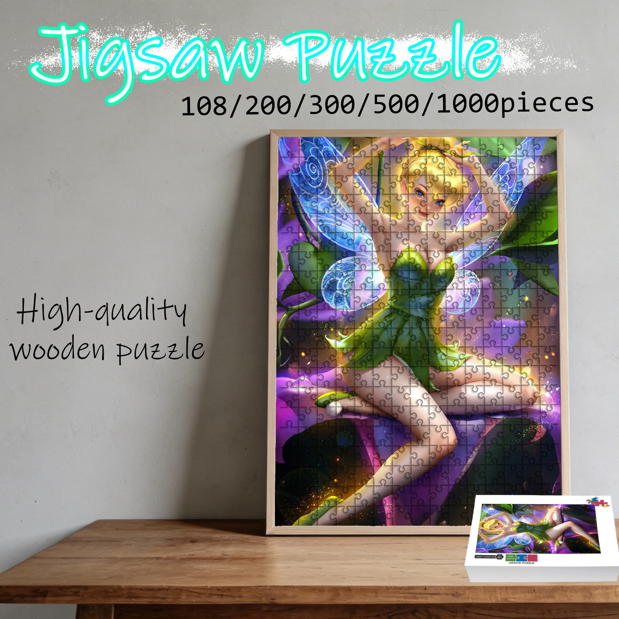 

Деревянная напольная головоломка Tinker Bell на 108/200/300/500/1000 элементов, портативная, высококачественная, для вечеринок, отличный подарок, веселая игра.