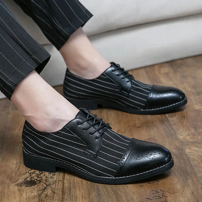 

Men's Striped Formal Shoes Fashionable and Versatile Men's Party Shoes Men's Work and Attendance Shoes