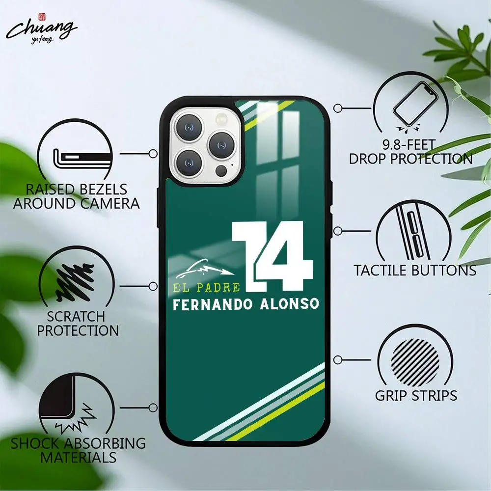 (فيرناندو ألونسو) F1 Racing 14 Fernando A-Alonso جراب هاتف لـ 17 12 13 14 15 16Pro Max mini Plus مرآة بلوري