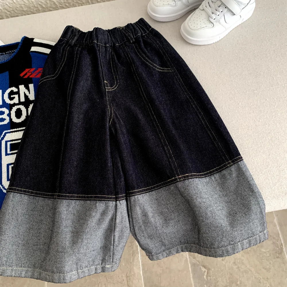 Children Clothes Kids Cause Denim Pants 2026 New Spring and Autumn Color-blocking Jeans Loose Kids Casual Wide-leg Jeans