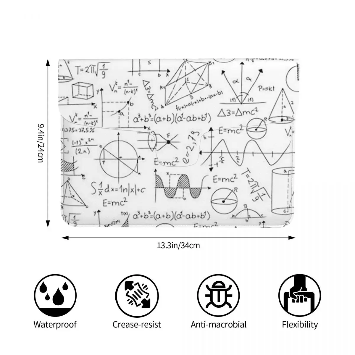 Mathematics Formulas Math Numbers PU Leather Horizontal Laptop Sleeve Shockproof Soft Lining Notebook Case 13 Inch
