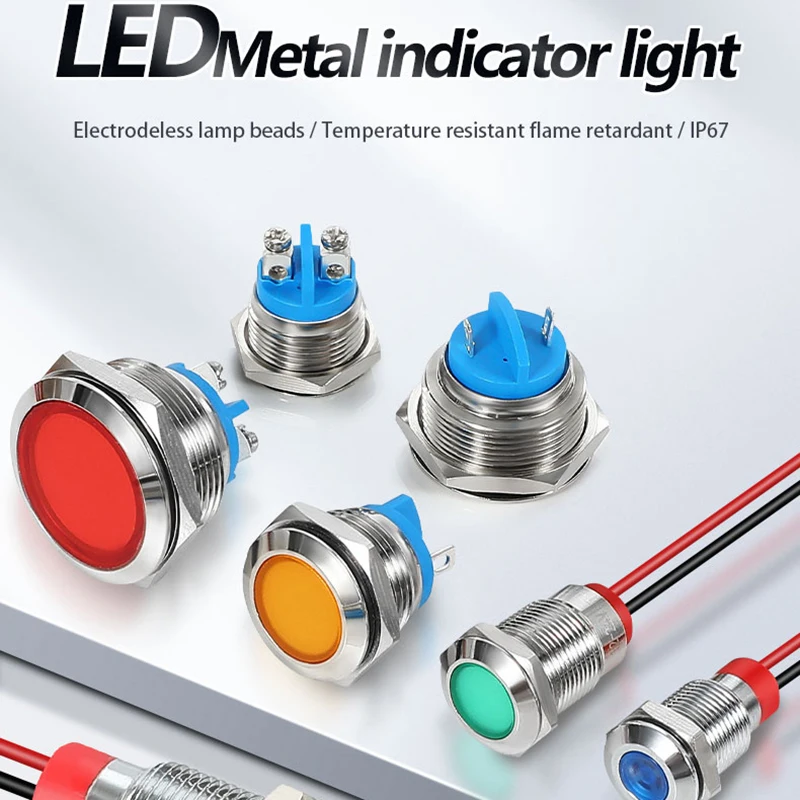 10mm Metal Indicator Light With Wire Indicator Light LED Signal Light IP68 Waterproof Indicator Light