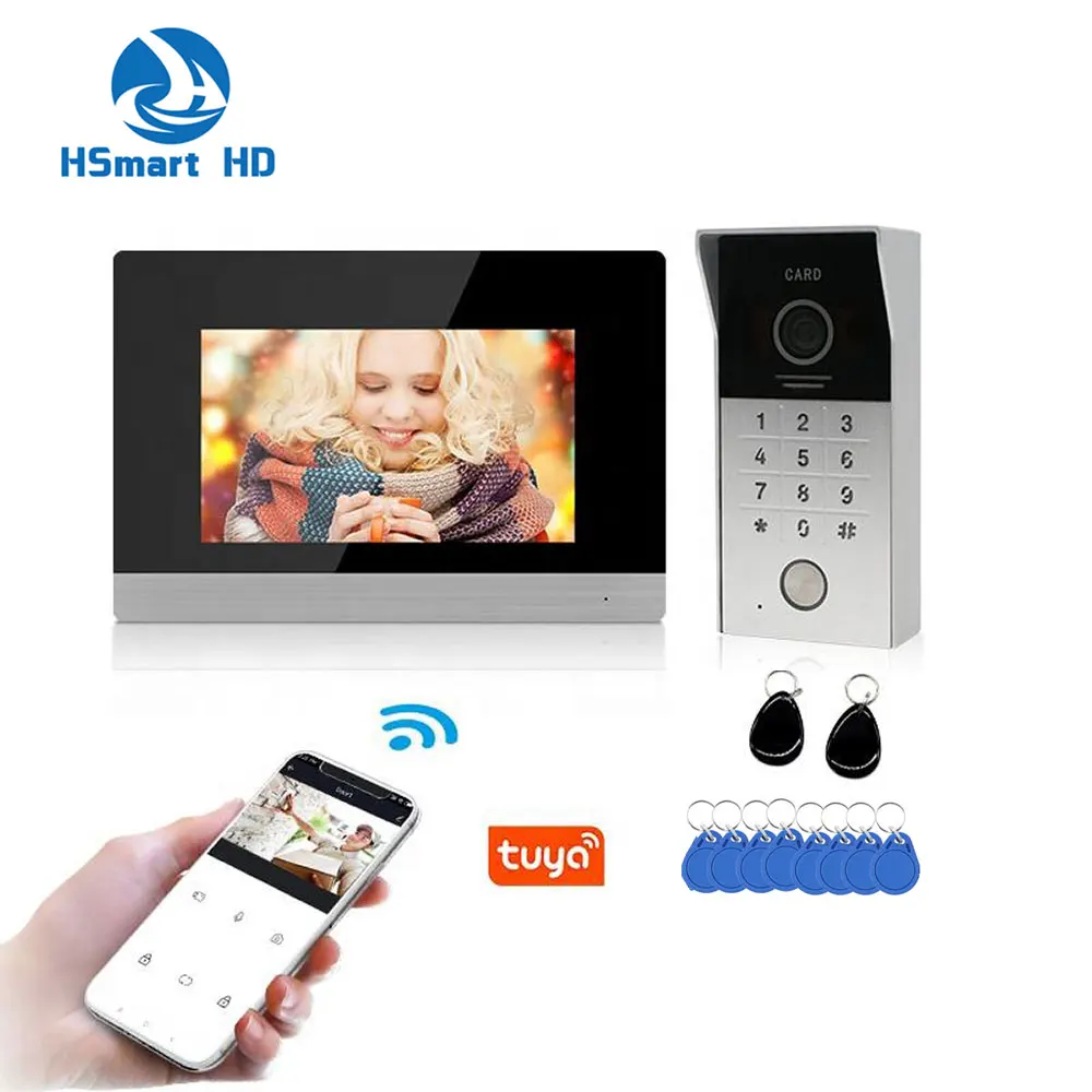 

1080P 7''inch HD high definition WIFI doorphone touch screen 4 wired tuya video door phone system visual intercom