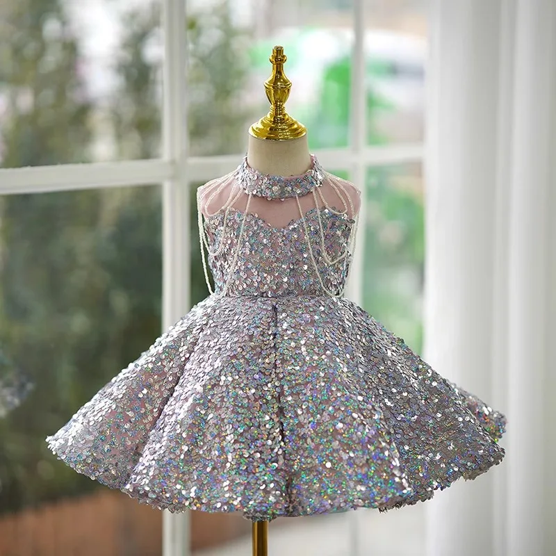 Gorgeous sequin Flower Girl Dresses Knee Length Glitter Wedding Party Dress Toddler Baby Birthday Pageant Ballet Tutu Dress