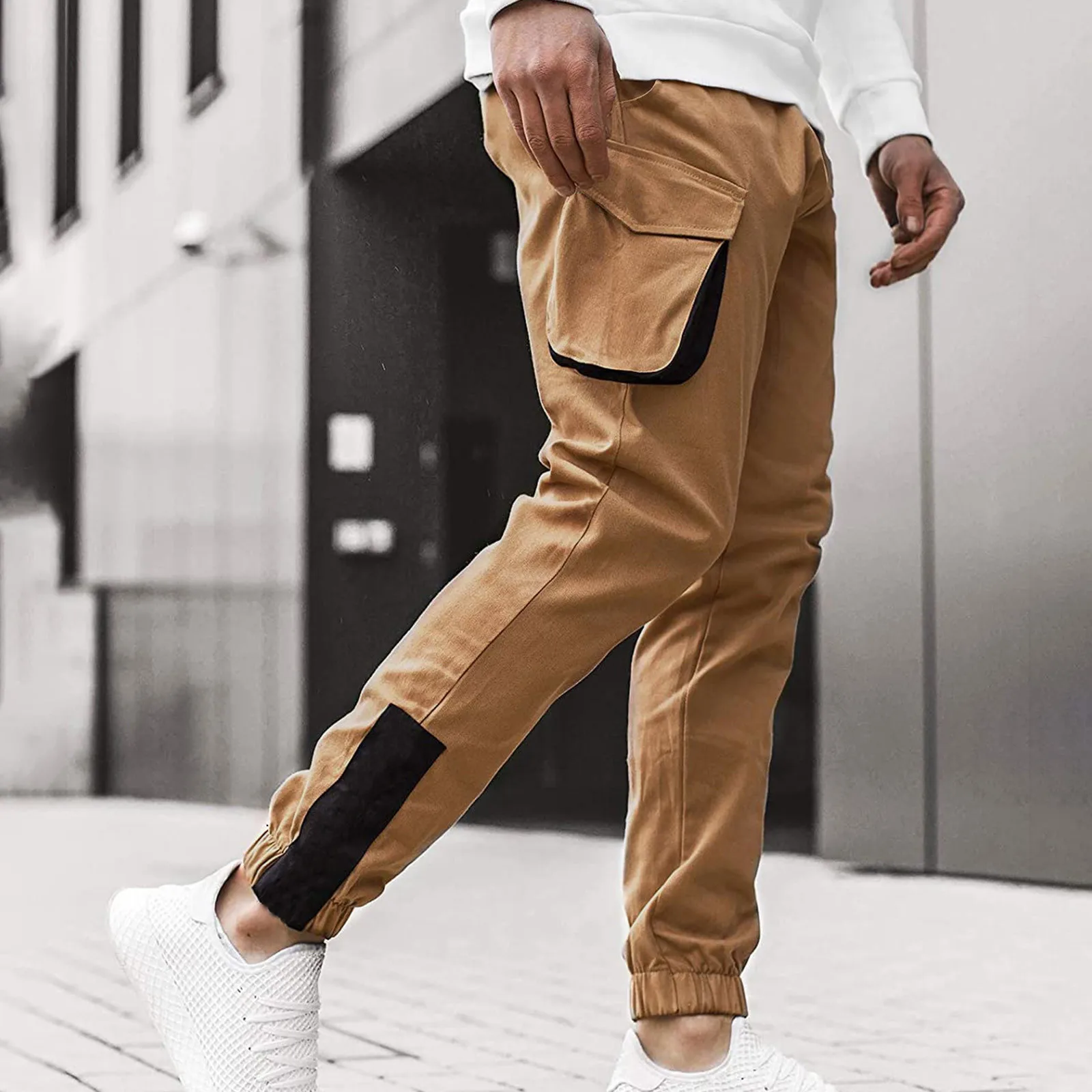 Men'S Casual Waisted Three Pockets Solid Colour Trousers Men'S Work Trousers 10 Memory Foam