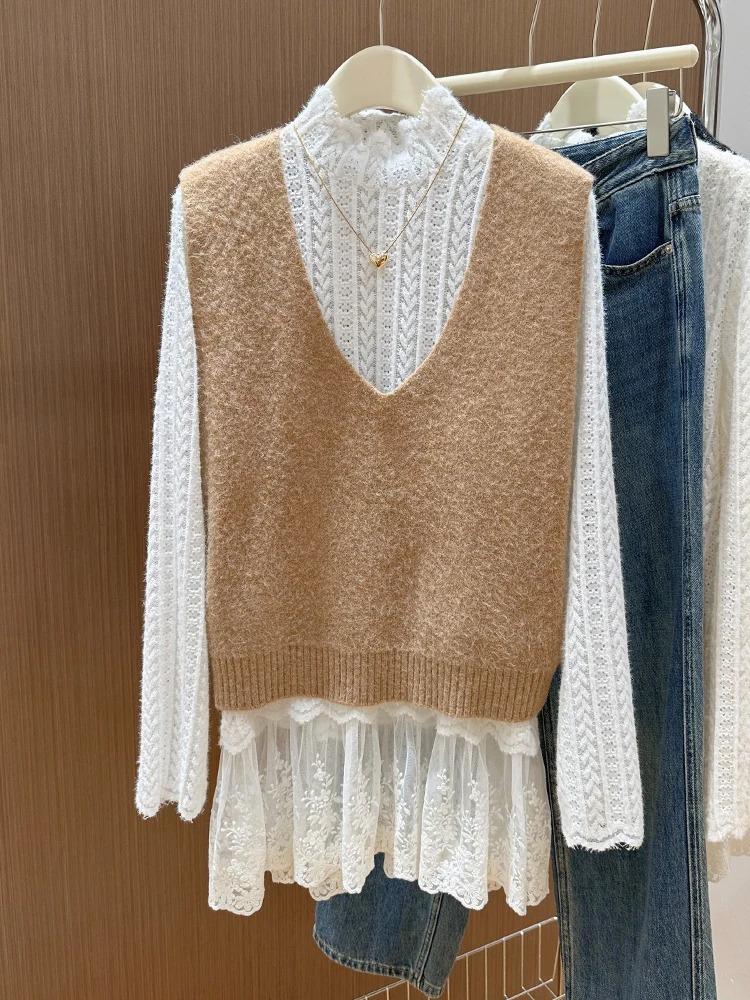 

Утепленный кружевной топ для женщин, осенне-зимний, свободного кроя, средней длины, с высоким воротником, базовая модель, внутренняя одежда, стильный дизайн, с эффектом драпировки.