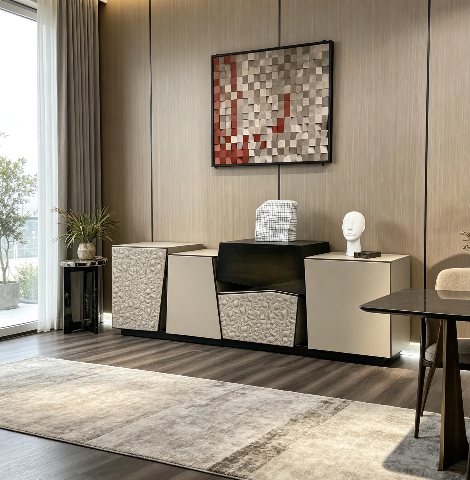 Y*-Embossed Pebble Texture Multi-layer Solid Wood Sideboard for Upscale Modern Dining Room Interior
