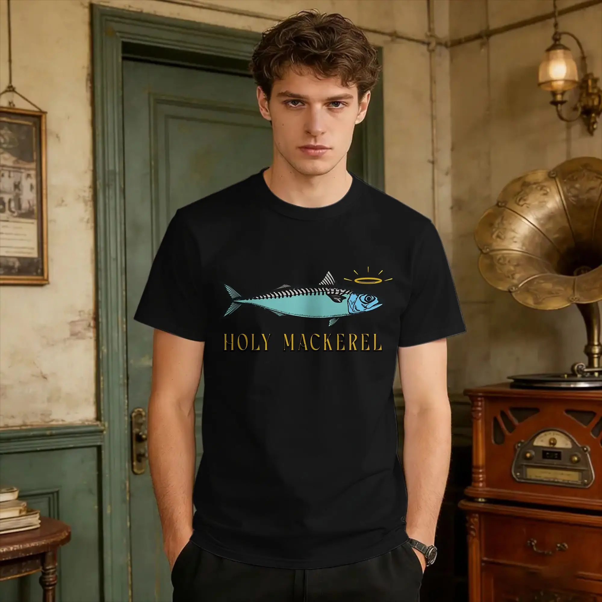 Holy Mackerel  T-Shirt Summer Atlantic Mackerel Classic T-Shirts Pure Cotton Harajuku Tee Shirt For Man Design Clothes
