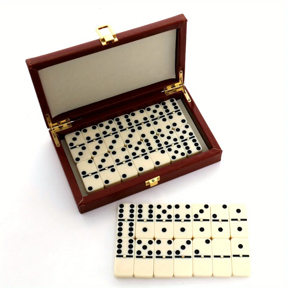 

[Leather Dominoes Set] 28pcs Dominoes Set - PU Leather Box Packaged - Indoor Table Games