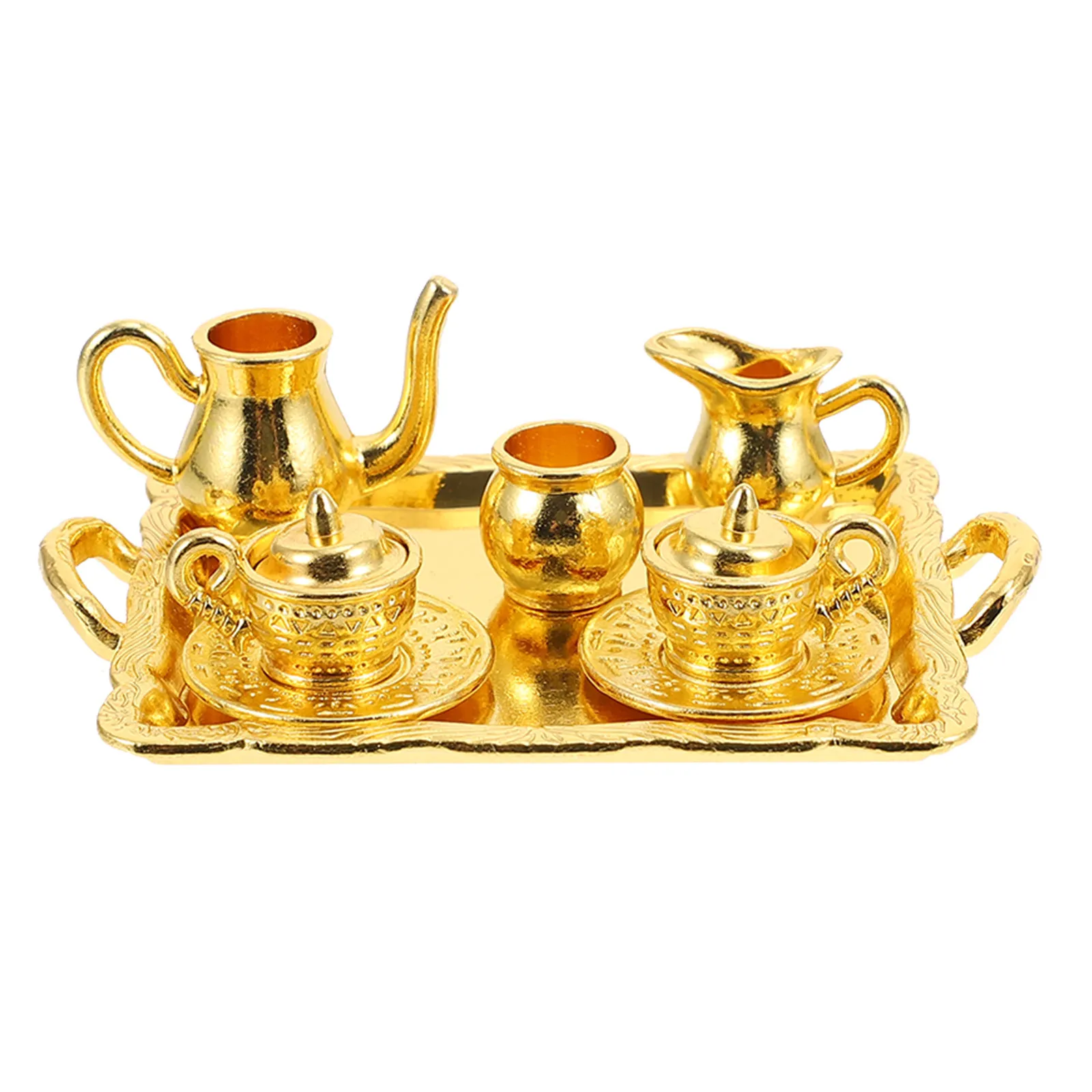 

Mini Tea Ware Set Fine Workmanship Special Shape Realistic Smooth Surface Easy Clean Mini Metal Craft Home Craft