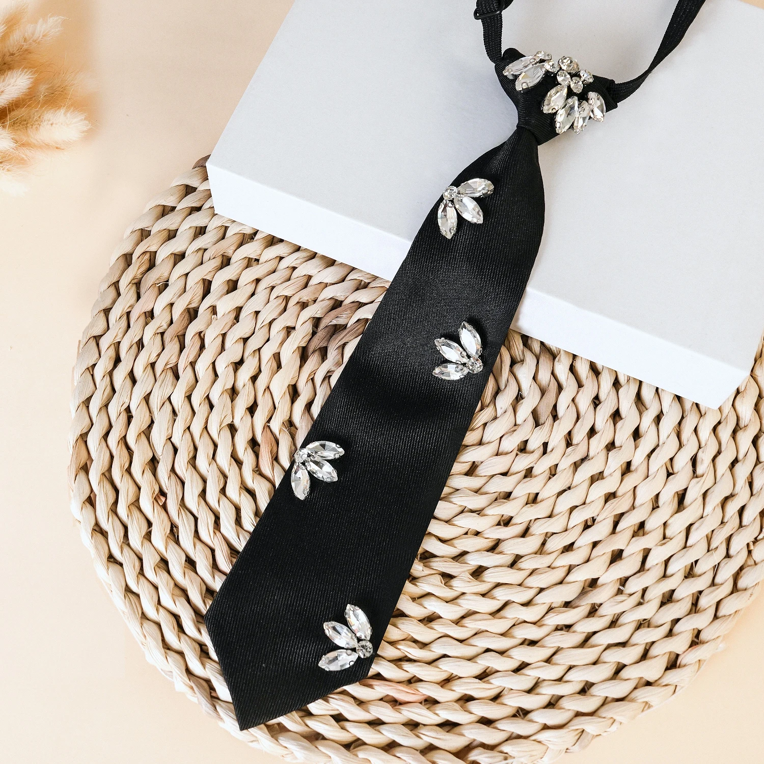 Fashionable Lady Solid Color Sparkly with Rhinestones Versatile New Tie - Image 2