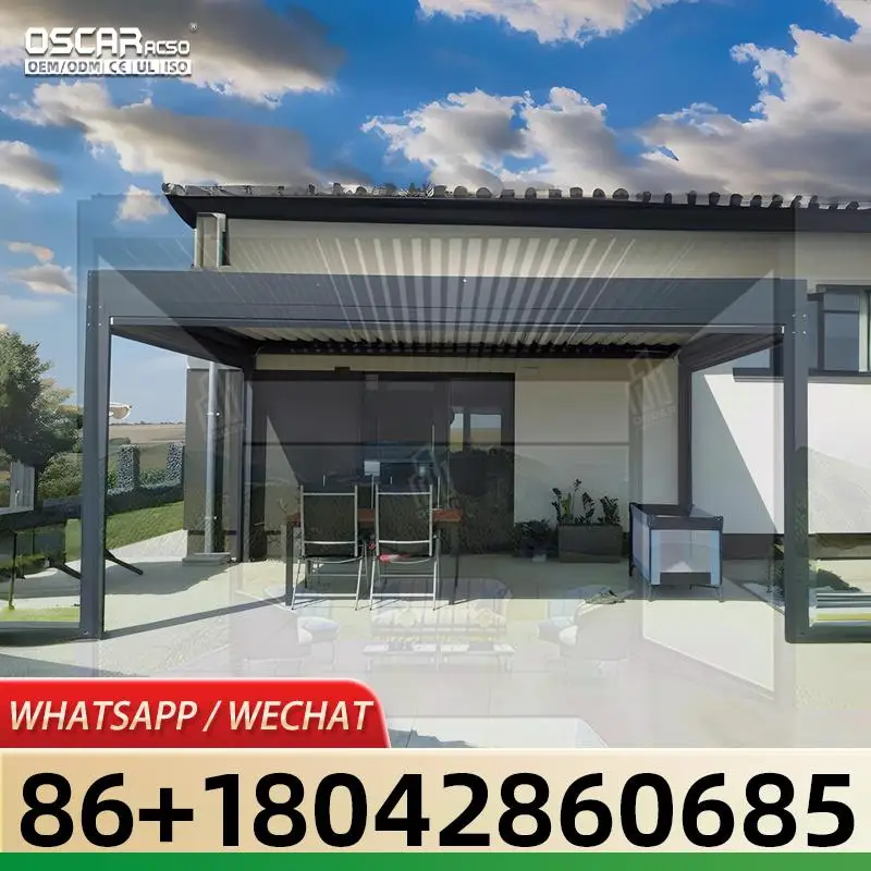 

Fully Automatic Retractable Louvered Roof Waterproof Outdoor Pergola Modern Setup for Four Seasons Use in Backyard Patio Garden