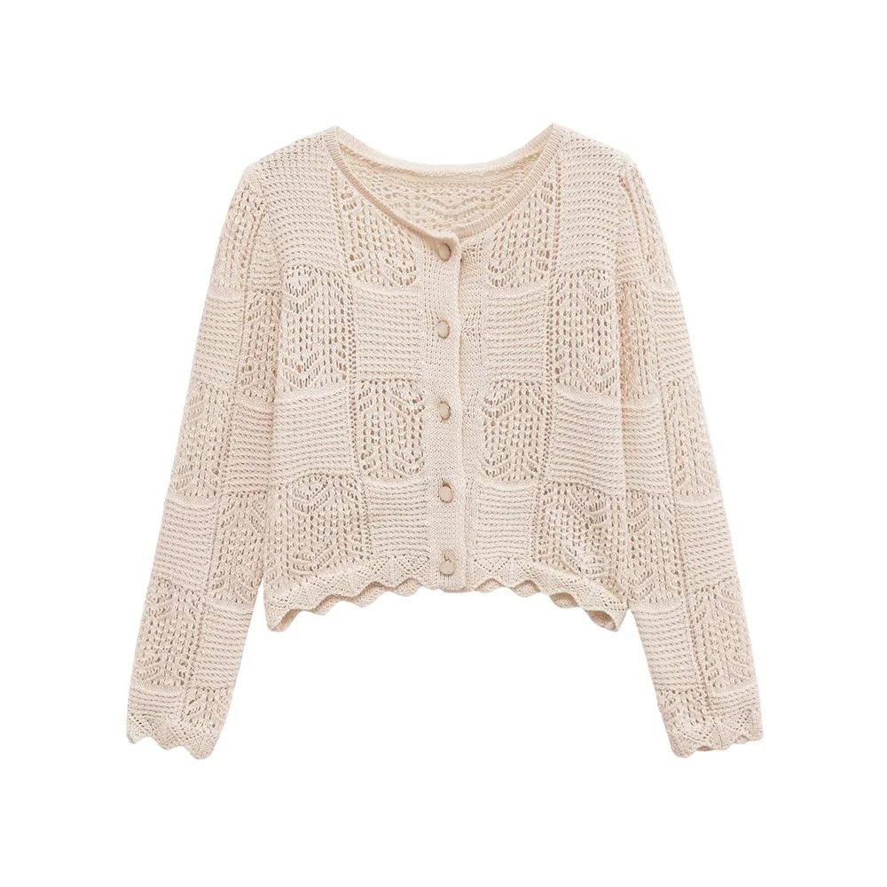 

European and American style women's clothing new fashion temperament versatile jacquard mesh knitted jacket