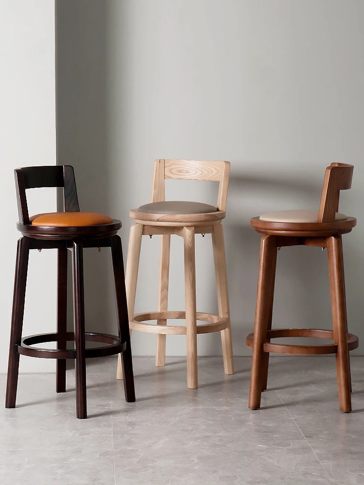 Fezes de madeira maciça alta com encosto, Minimalista Home Chair, Nordic Bar Chair, Cadeira Rotação, Europeu