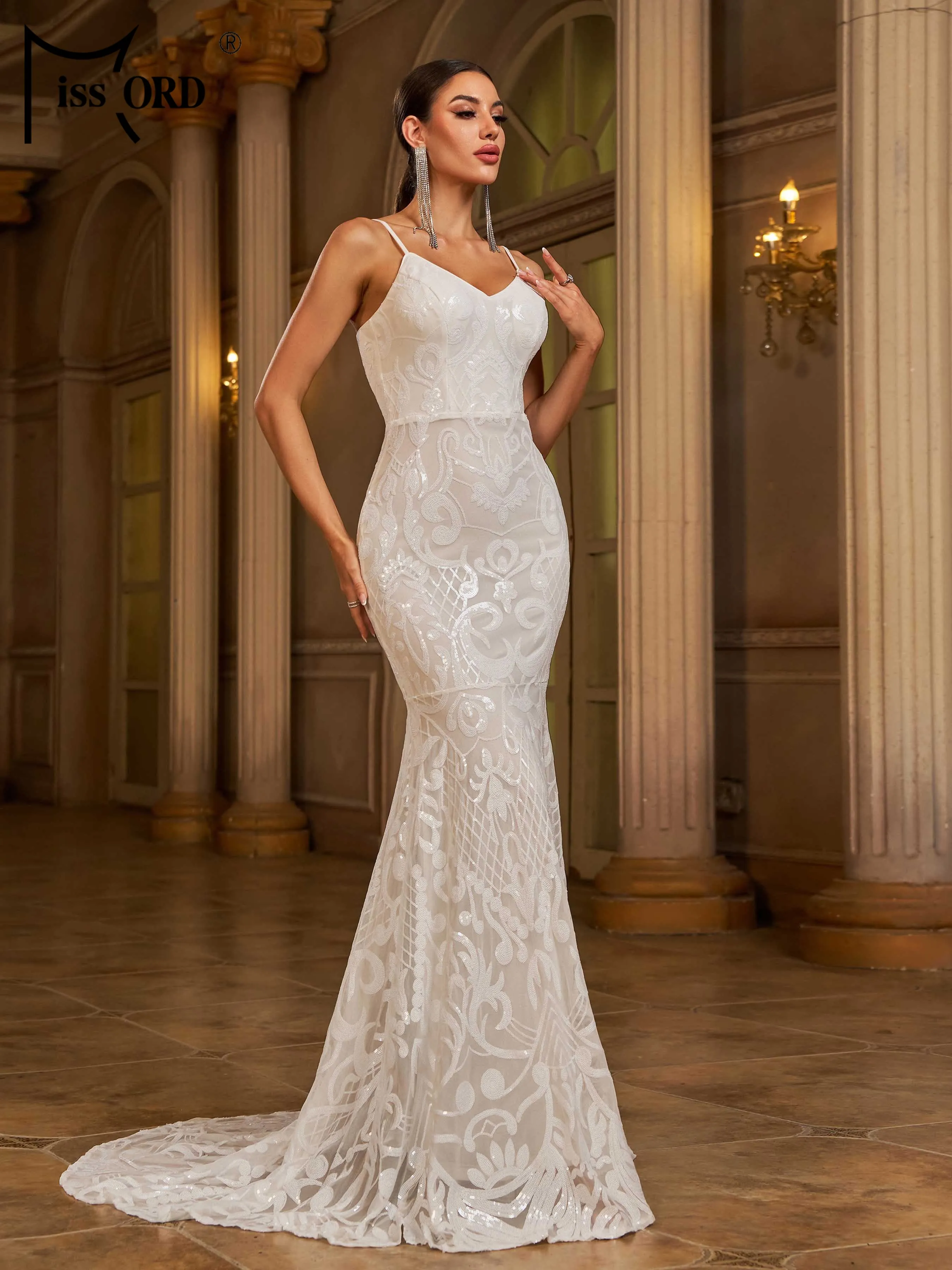 

Missord New 2025 Spaghetti Sequin Mermaid Evening Wedding Birthday Party Elegant Beautiful Women's Formal Occasion Dresses