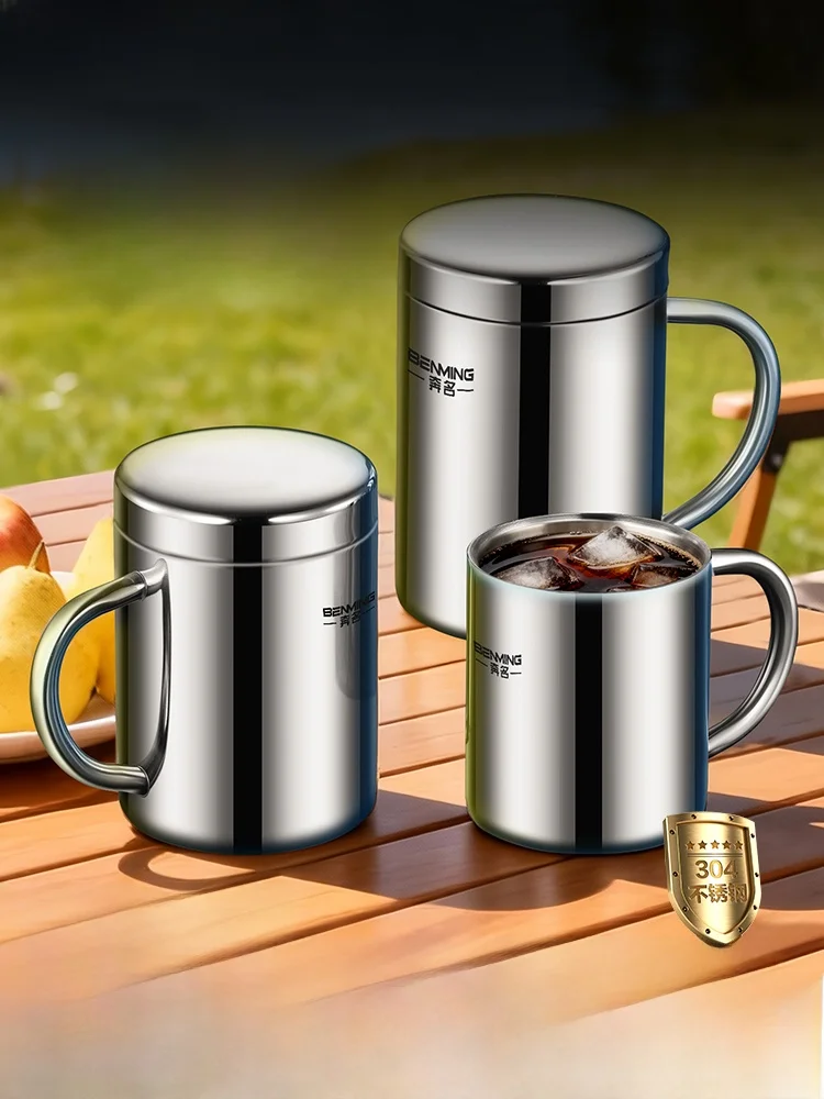 

Buming 304 Stainl Steel Mug Cup Large Capaci with Lid Anti-Fall Heat Preservation Cup Double Layer Children's Home Use
