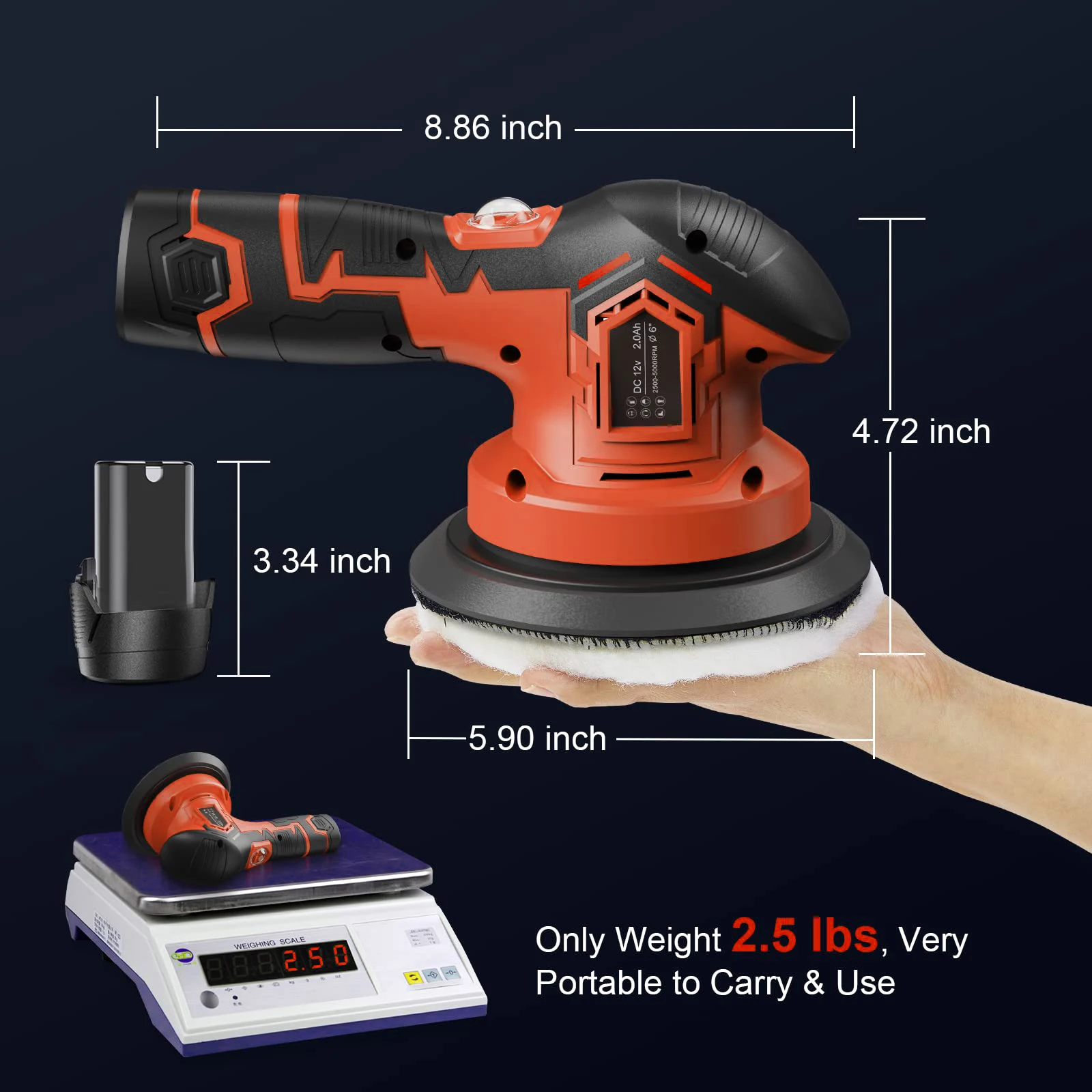 2000-5000RPM Cordless Car Polisher Wireless Car Polishing Machine Electric Auto Polishing Wax Tool Noiseless 6 Variable Speeds