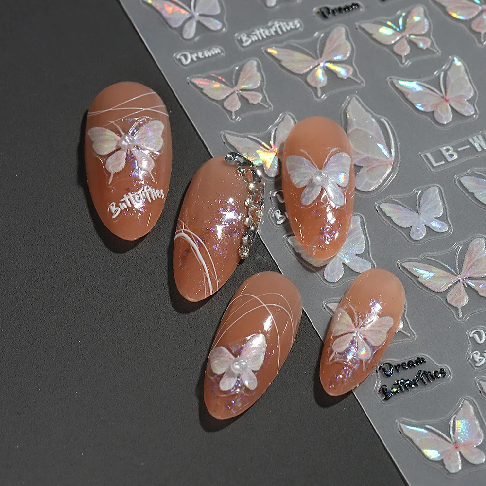 1PC Flash Fragment Shell Light Butterfly High Quality Nail Stickers Spring Summer Nail Art Decal Design Manicure Tool