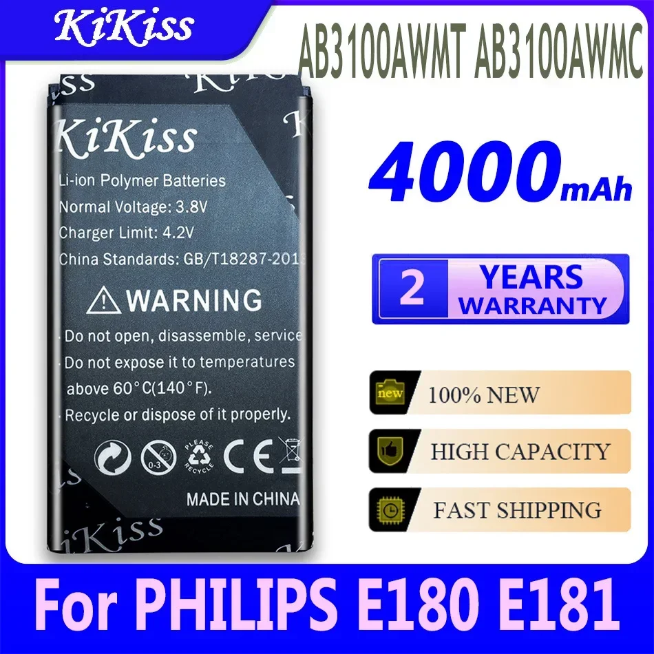 KiKiss High Quality 4000mAh AB3100AWMC Battery for Philips Xenium E560 CTE560 E181 E180 CTE181 CTE180 CTE180BK Batteria