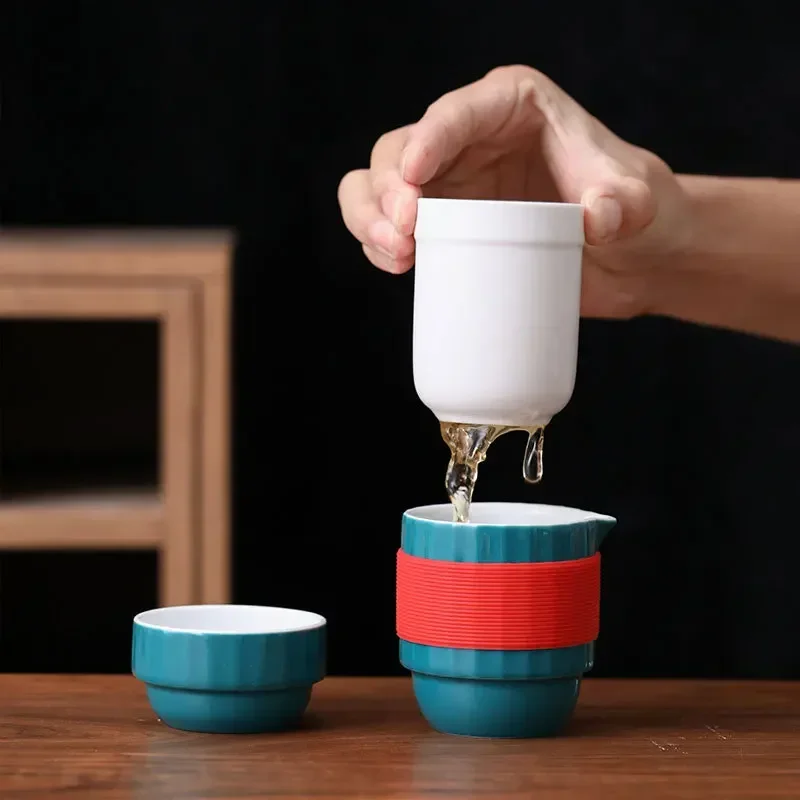 

New Quick Cup Ceramic Travel Tea Set, One Pot, Four Cups, Portable Outdoor Small Set