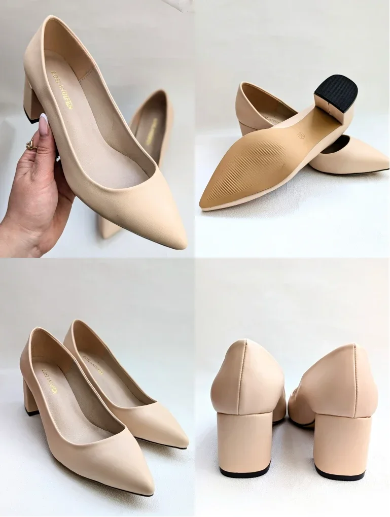 

Women Pumps Fashion Casual 5cm Low Pointed Toes Thick High Heels Ladies Office Work Black Nude Socialite Party Wedding Shoes